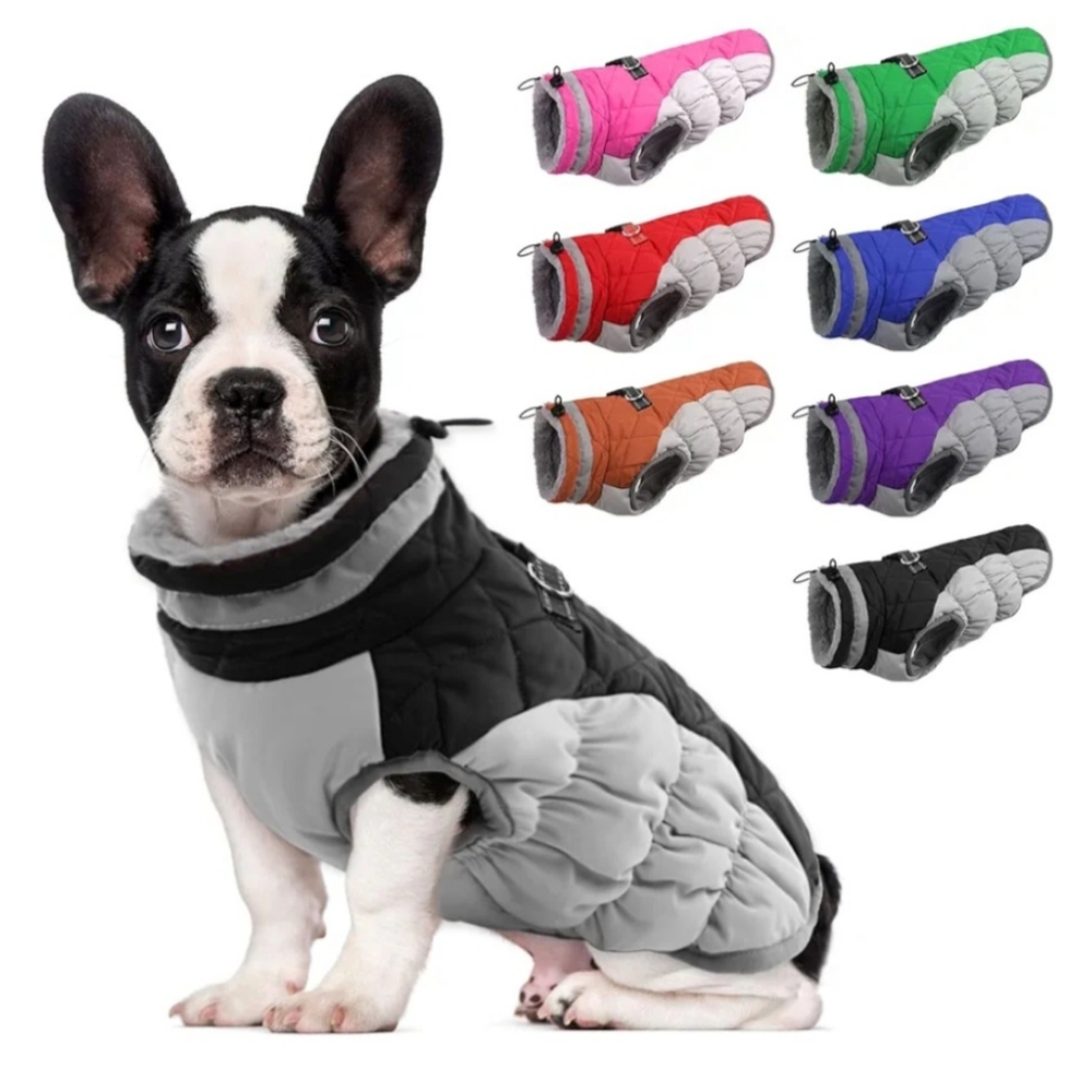 Lelepet Warm Dog Winter Coat with Harness. Black & Gray. Size Small.